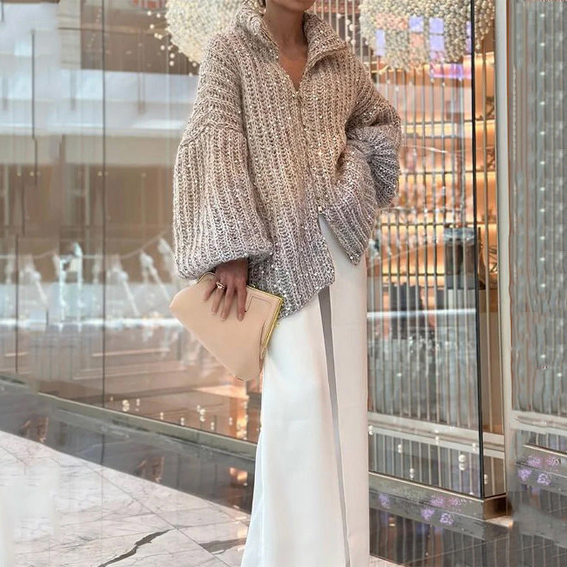 โจ Knitted Sweater Jacket With Monochromatic Sequins โจ โ Fashionable Comfort with a Sparkling Touch! ๐๐๐
