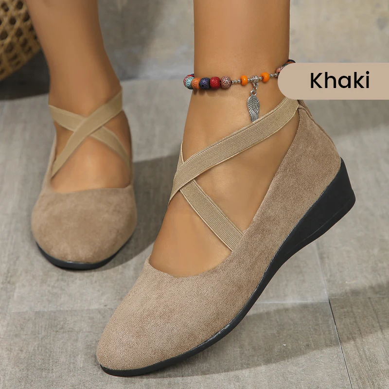 🔥Hot Sale🔥Elegante solide Farbe Elastische Riemen Niedrige Keilschuhe