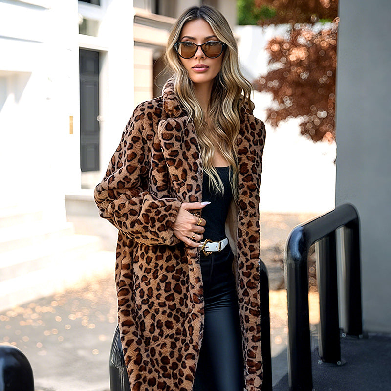 Mittellange Jacke mit Leopardenmuster für Damen