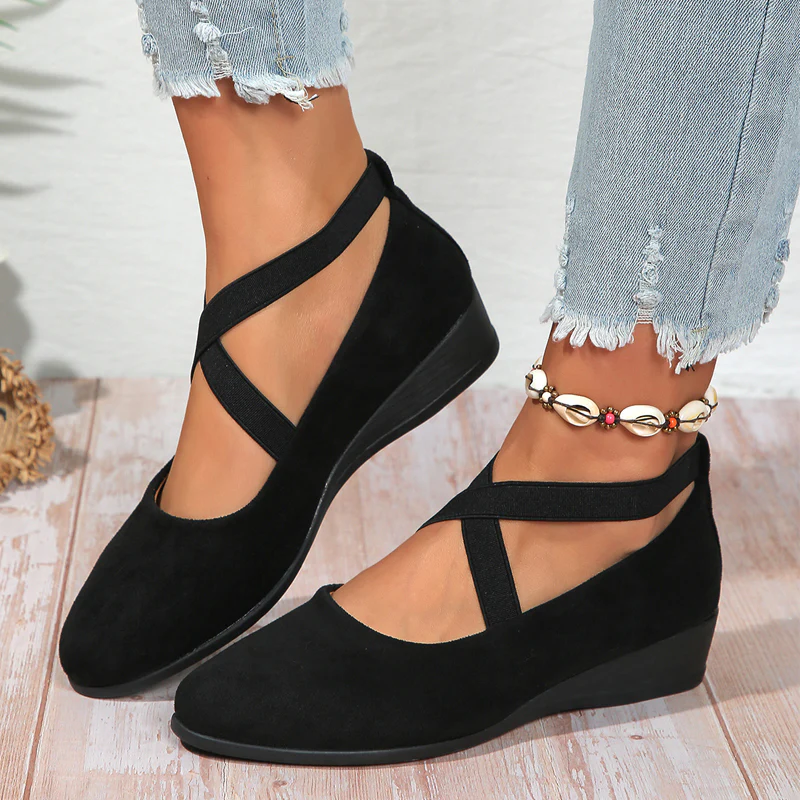 🔥Hot Sale🔥Elegante solide Farbe Elastische Riemen Niedrige Keilschuhe
