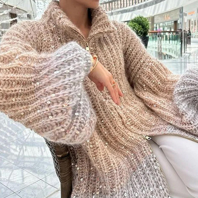 โจ Knitted Sweater Jacket With Monochromatic Sequins โจ โ Fashionable Comfort with a Sparkling Touch! ๐๐๐
