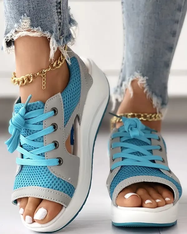 🏆HEISSER VERKAUF 49%🔥Muffin-Sandalen mit kontrastierenden Einsätzen und Ausschnitten zum Schnüren