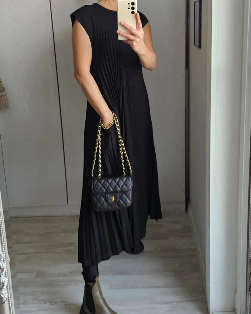 👗 Minimalistisches Monochromes Kleid mit Plissee für Damen(💥 50% Rabatt und kostenloser Versand )