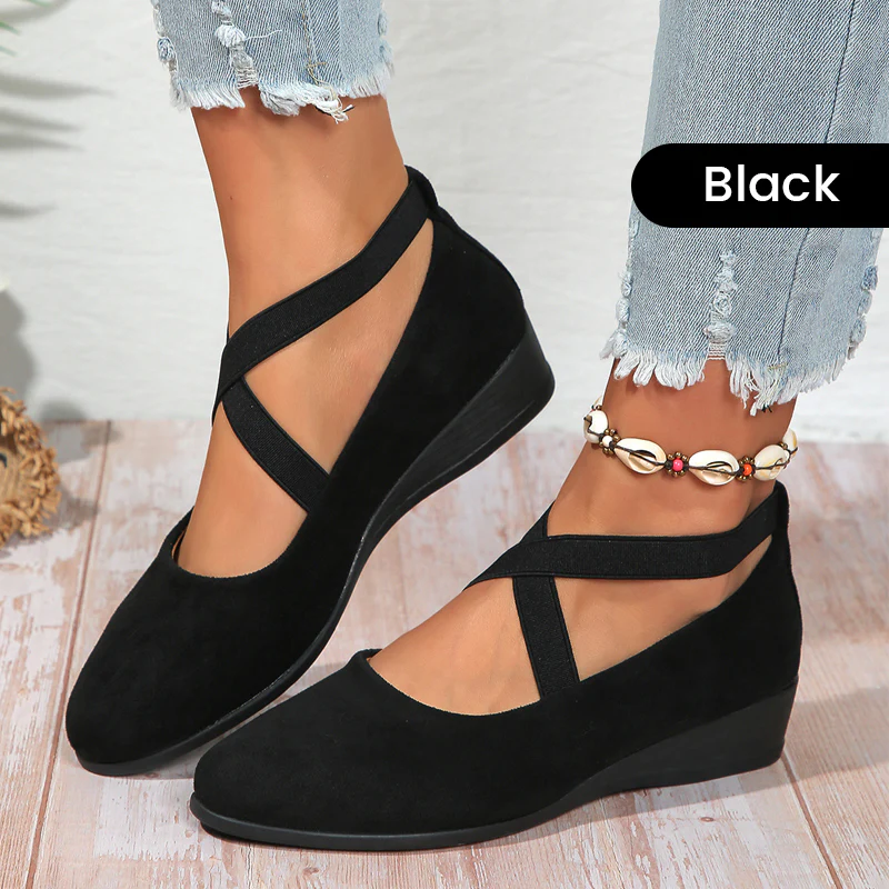 🔥Hot Sale🔥Elegante solide Farbe Elastische Riemen Niedrige Keilschuhe