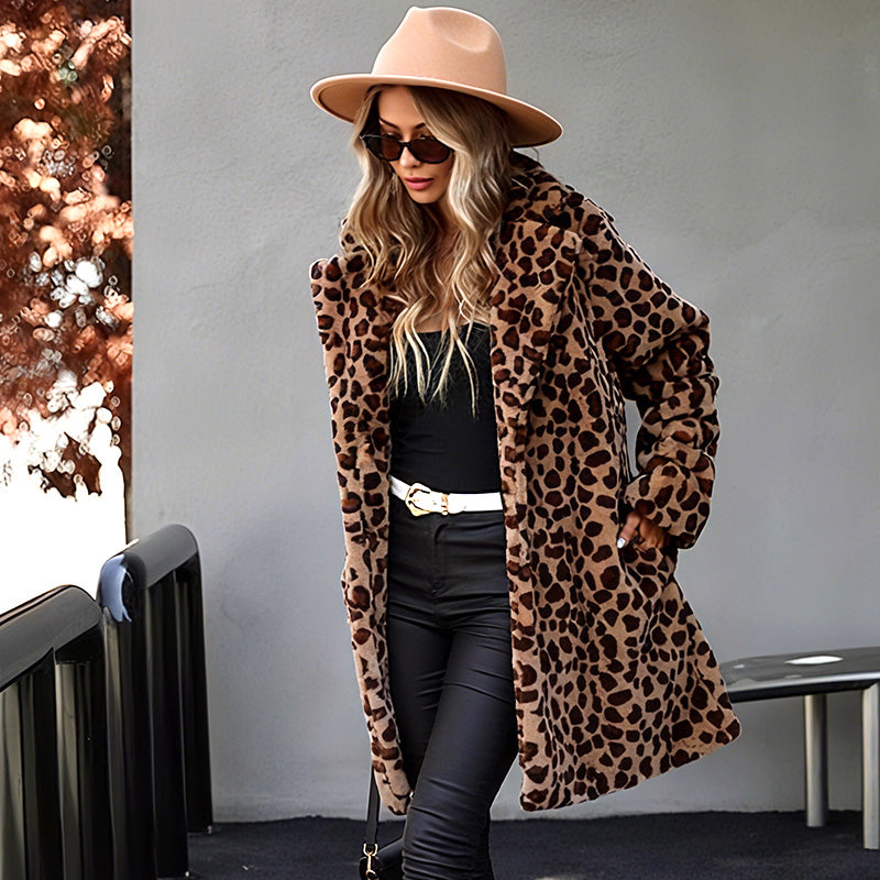 Mittellange Jacke mit Leopardenmuster für Damen