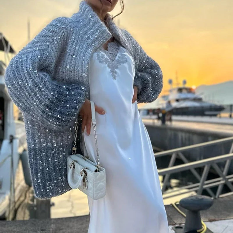 โจ Knitted Sweater Jacket With Monochromatic Sequins โจ โ Fashionable Comfort with a Sparkling Touch! ๐๐๐