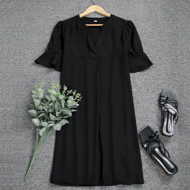 V-neck cotton and linen slim dress
