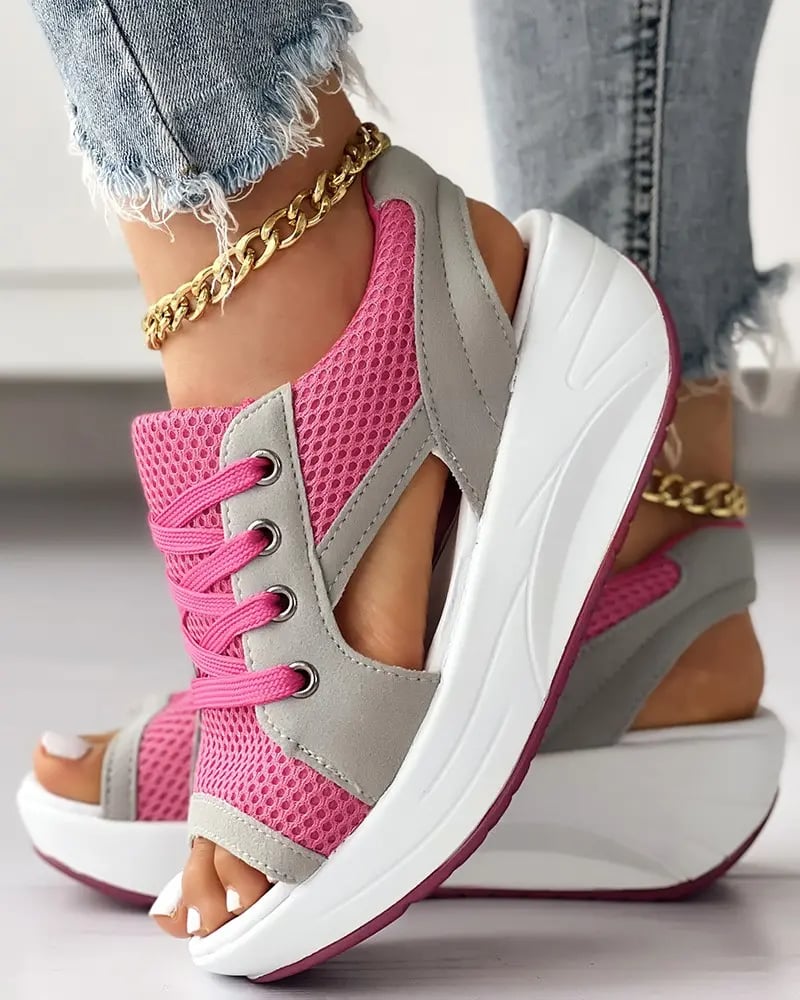 🏆HEISSER VERKAUF 49%🔥Muffin-Sandalen mit kontrastierenden Einsätzen und Ausschnitten zum Schnüren