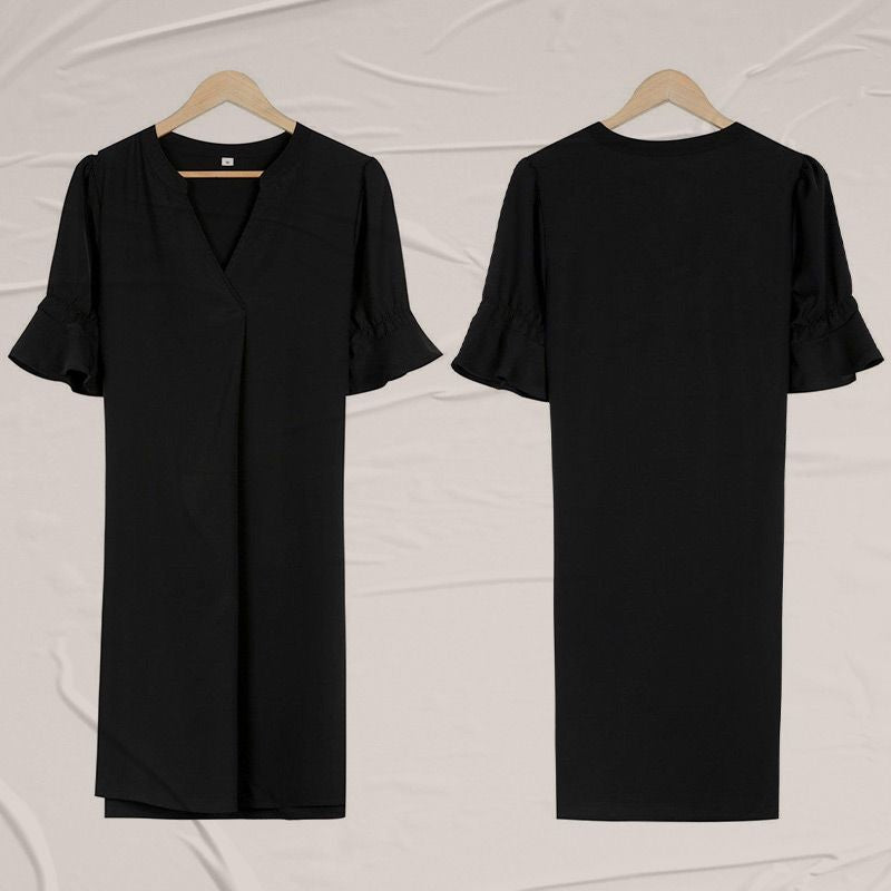 V-neck cotton and linen slim dress