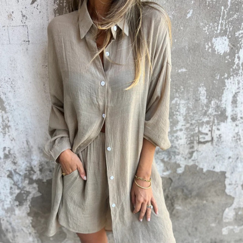 ✨Sehr bequem✨ Lässiges Langarmshirt und Shorts, zweiteiliges Set für Damen