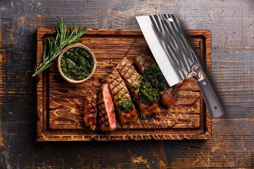 JUWIL Premium Fleischbeil aus Kohlenstoffstahl – Handgeschmiedete serbische Hacka für Küche, Grill & Outdoor