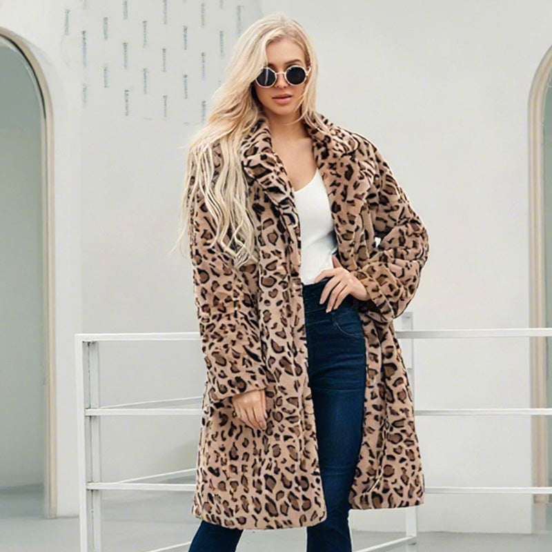 Mittellange Jacke mit Leopardenmuster für Damen