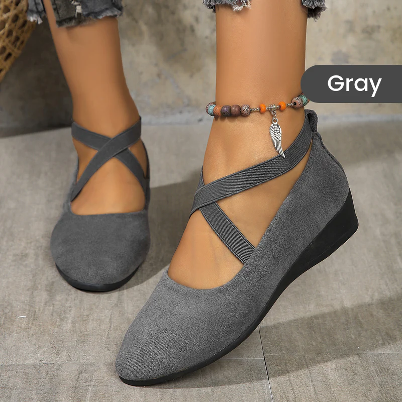 🔥Hot Sale🔥Elegante solide Farbe Elastische Riemen Niedrige Keilschuhe
