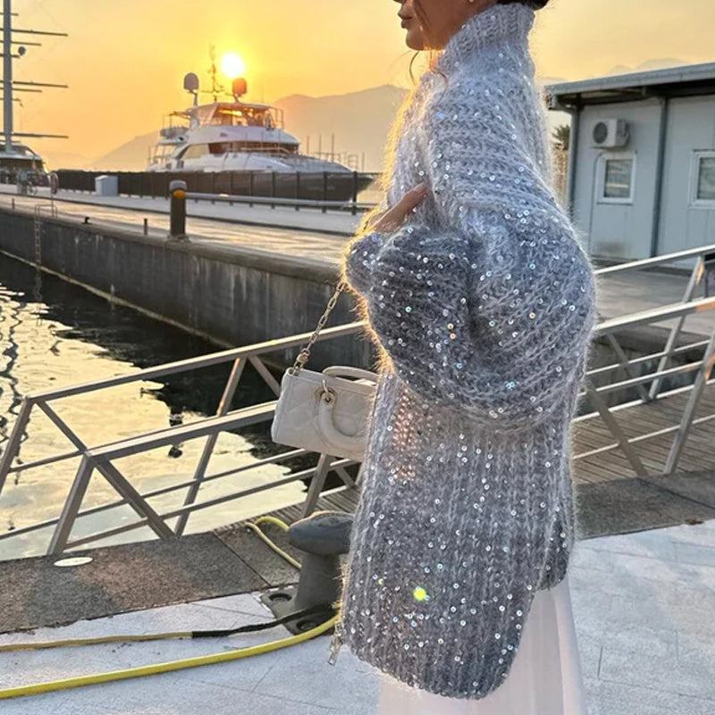 โจ Knitted Sweater Jacket With Monochromatic Sequins โจ โ Fashionable Comfort with a Sparkling Touch! ๐๐๐