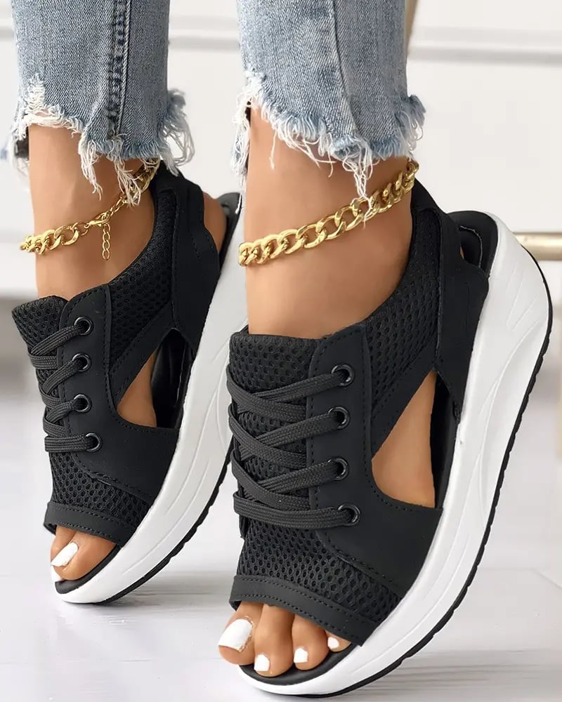 🏆HEISSER VERKAUF 49%🔥Muffin-Sandalen mit kontrastierenden Einsätzen und Ausschnitten zum Schnüren