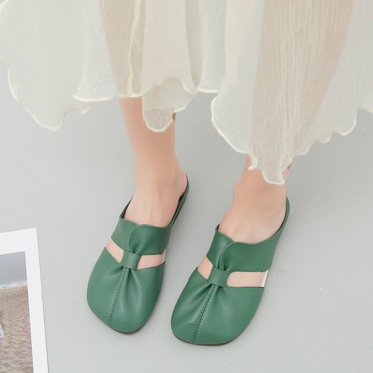 👣Flache Pantoletten im Ausgeschnittenes Design