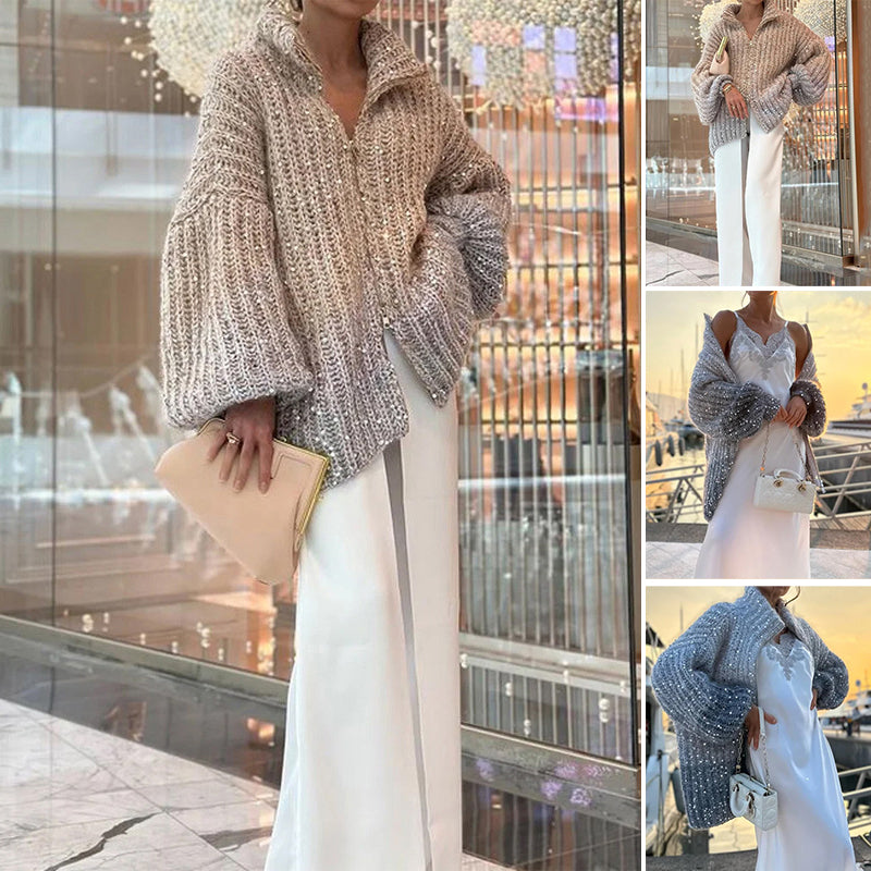 โจ Knitted Sweater Jacket With Monochromatic Sequins โจ โ Fashionable Comfort with a Sparkling Touch! ๐๐๐