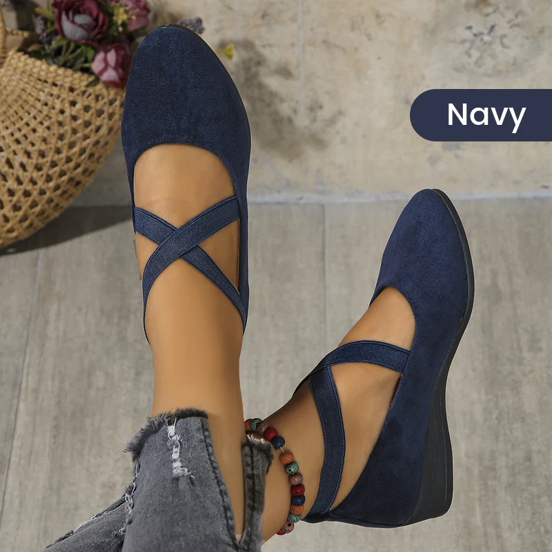 🔥Hot Sale🔥Elegante solide Farbe Elastische Riemen Niedrige Keilschuhe