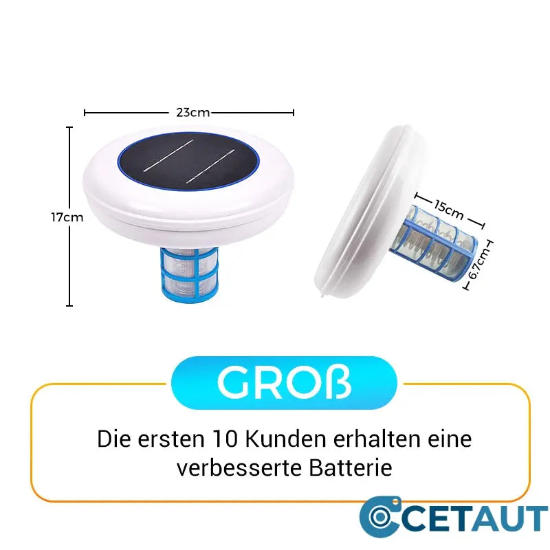 Kristallklarer Pool ā ohne Chemie, mit Solarenergie! šSOLARBETRIEBENER SCHWIMMENDER POOL-IONISATOR