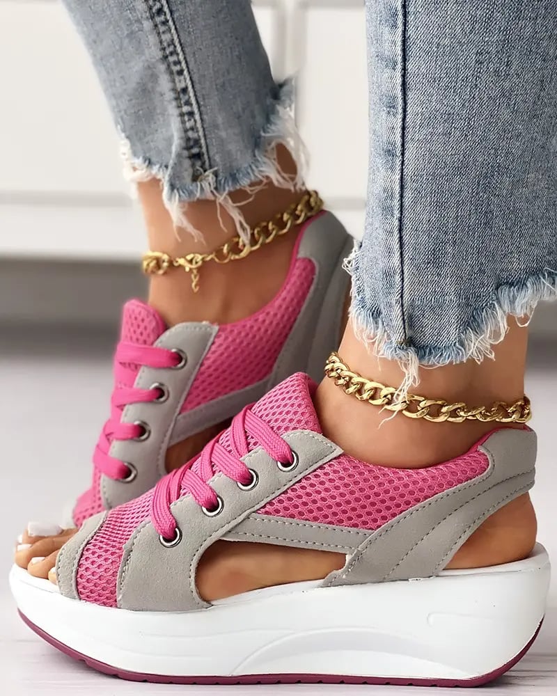 🏆HEISSER VERKAUF 49%🔥Muffin-Sandalen mit kontrastierenden Einsätzen und Ausschnitten zum Schnüren
