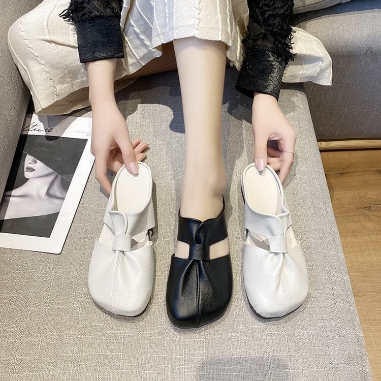 👣Flache Pantoletten im Ausgeschnittenes Design