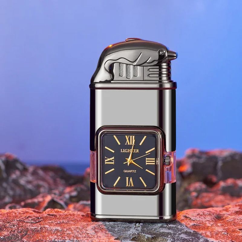 Windfestes Feuerzeug, Vintage-Armbanduhr, Jet-Flammen-Taschenlampe