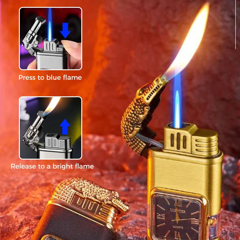 🔥Windfestes Feuerzeug, Vintage-Armbanduhr, Jet-Flammen-Taschenlampe