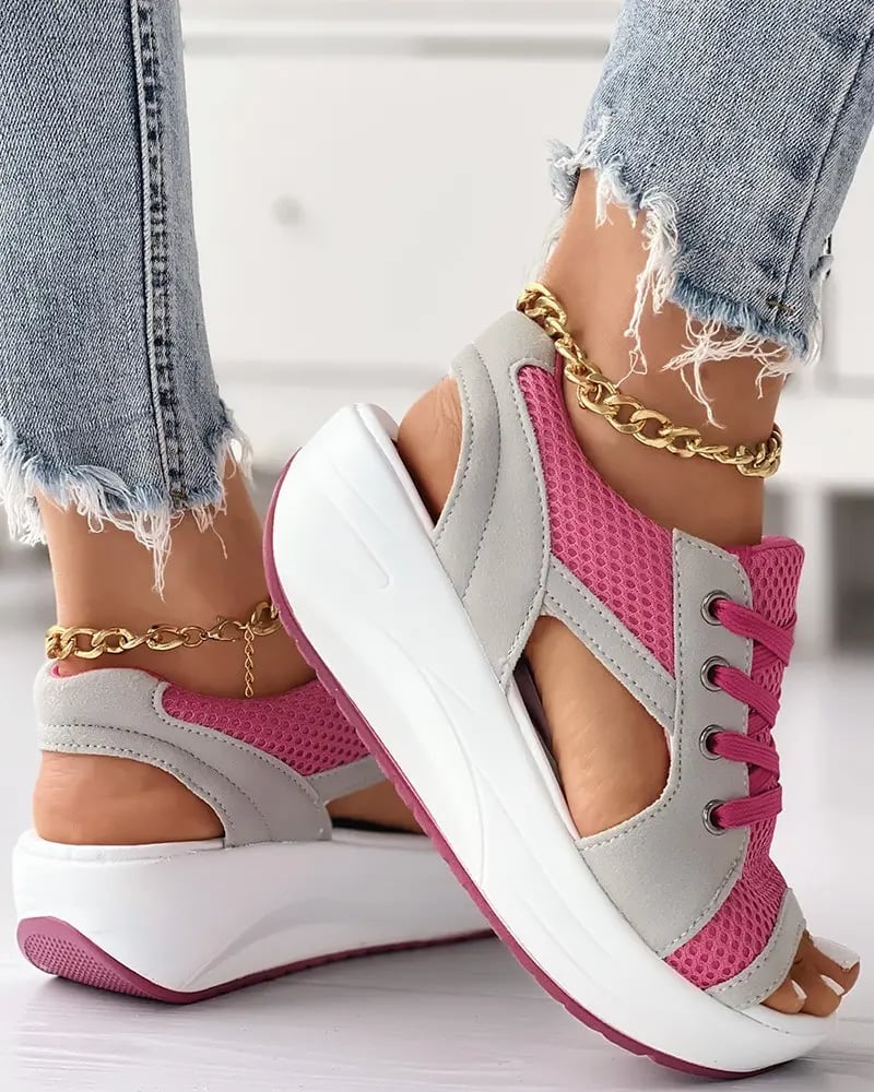 🏆HEISSER VERKAUF 49%🔥Muffin-Sandalen mit kontrastierenden Einsätzen und Ausschnitten zum Schnüren
