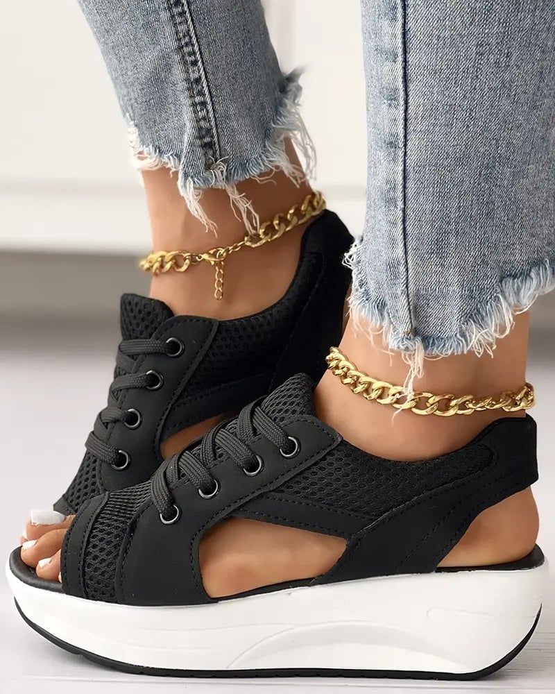 🏆HEISSER VERKAUF 49%🔥Muffin-Sandalen mit kontrastierenden Einsätzen und Ausschnitten zum Schnüren