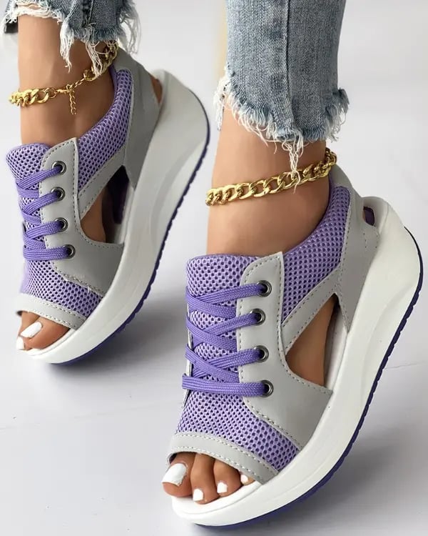 🏆HEISSER VERKAUF 49%🔥Muffin-Sandalen mit kontrastierenden Einsätzen und Ausschnitten zum Schnüren