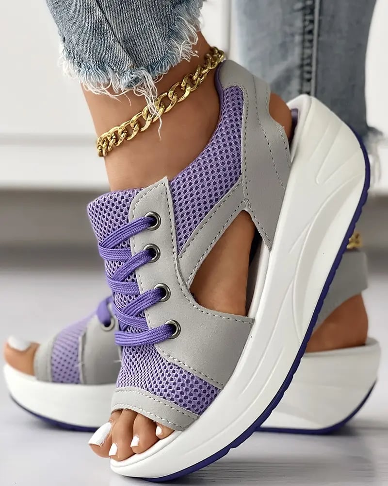 🏆HEISSER VERKAUF 49%🔥Muffin-Sandalen mit kontrastierenden Einsätzen und Ausschnitten zum Schnüren