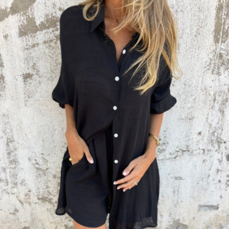 ✨Sehr bequem✨ Lässiges Langarmshirt und Shorts, zweiteiliges Set für Damen
