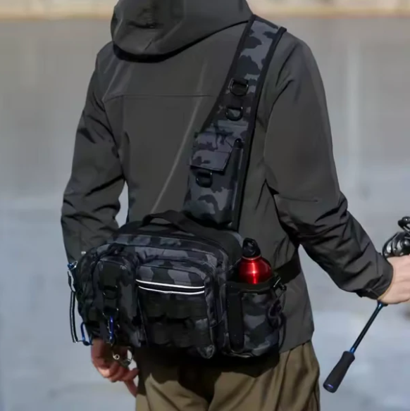 Angeltasche mit Schulter- und Hüftgurt