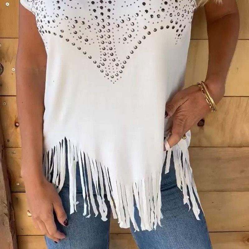 👚49% Rabatt💕Unifarbenes, kurzärmeliges Damen-T-Shirt mit heißem Aufdruck und ausgefranstem Saum