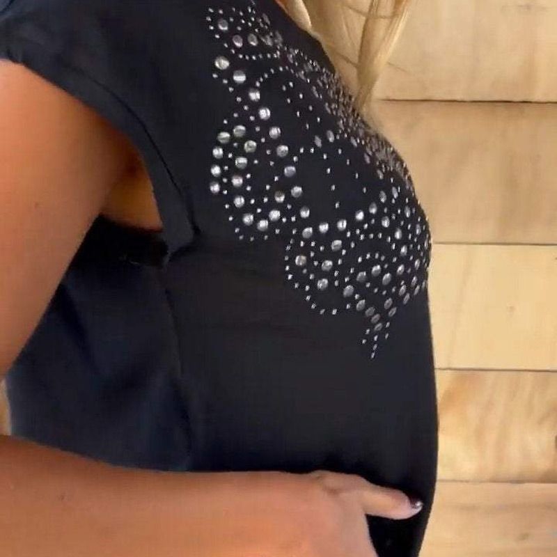 👚49% Rabatt💕Unifarbenes, kurzärmeliges Damen-T-Shirt mit heißem Aufdruck und ausgefranstem Saum