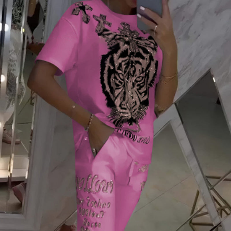 ⏳Zeitlich begrenztes Angebot💥 2-teiliges Set aus lässigem Oberteil mit Kordelzug und Hose🐯