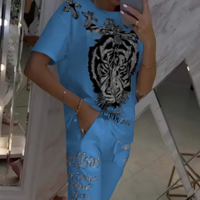 ⏳Zeitlich begrenztes Angebot💥 2-teiliges Set aus lässigem Oberteil mit Kordelzug und Hose🐯