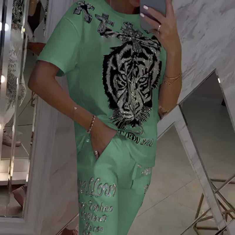 ⏳Zeitlich begrenztes Angebot💥 2-teiliges Set aus lässigem Oberteil mit Kordelzug und Hose🐯