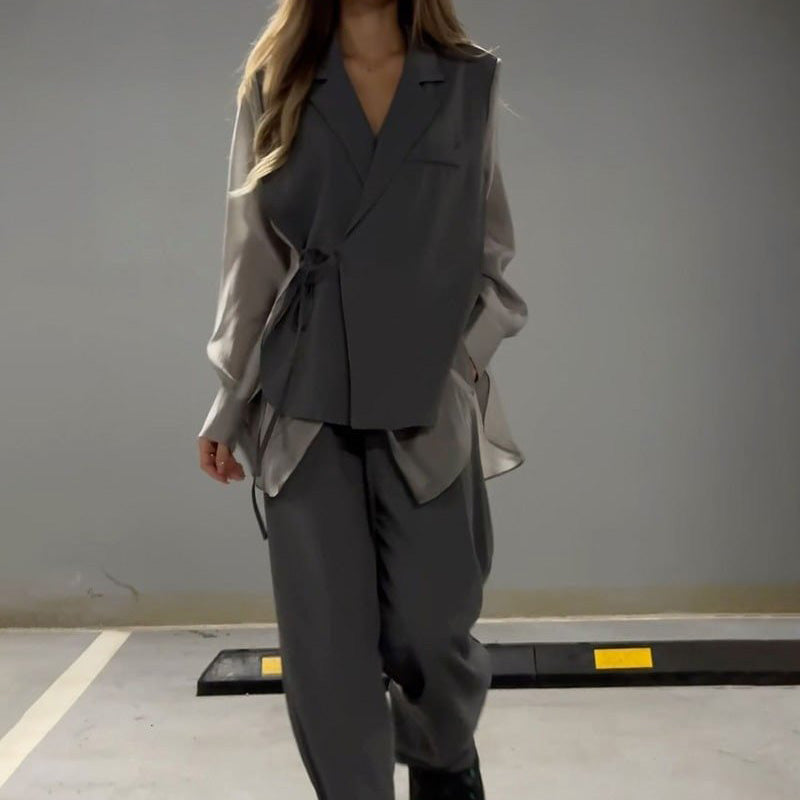💕Modisches zweiteiliges Set aus Hemd und Hose mit Patchwork und unregelmäßiger Schnürung