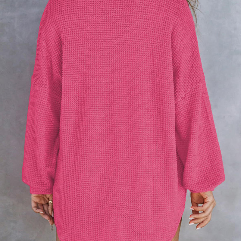 💥Frühherbst-Specials 58% Rabatte🥰Lockeres einfarbiges Waffelstrickhemd für Damen