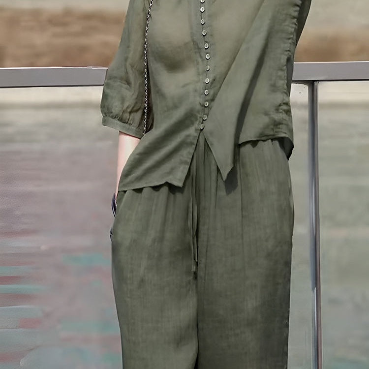 🌸Spätsommerschlussverkauf 🌸Zeitlich begrenzt 47 % RABATT💕Je mehr Sie kaufen, desto höher ist der Rabatt💕2-teiliges Set aus Button-Down-Oberteil und Hose mit weitem Bein