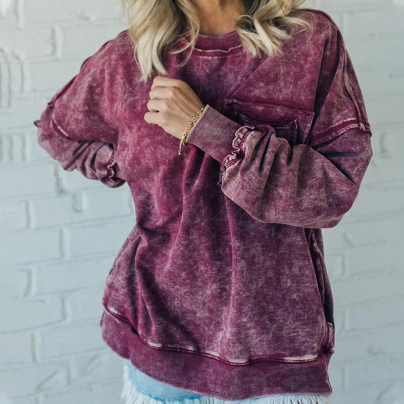 Trendy Loose Fit Langarm-Sweatshirt für Damen mit Rundhalsausschnitt