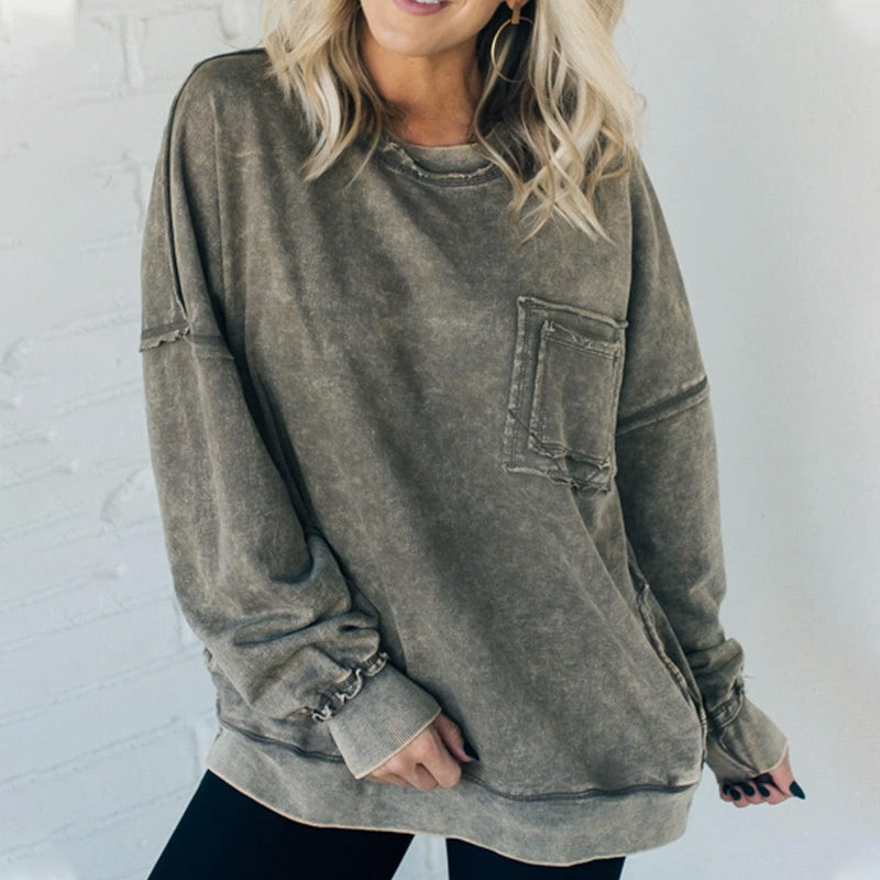 Trendy Loose Fit Langarm-Sweatshirt für Damen mit Rundhalsausschnitt