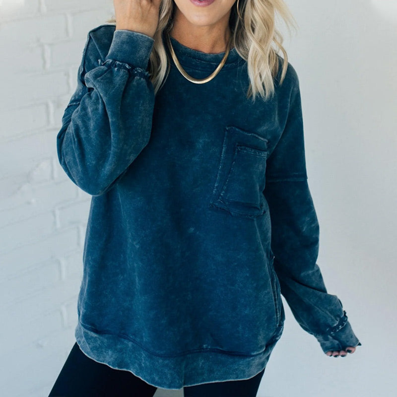 Trendy Loose Fit Langarm-Sweatshirt für Damen mit Rundhalsausschnitt