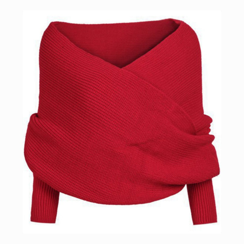 2024 Einfarbiger gestrickter Pulloverschal mit Ärmeln für Frauen
