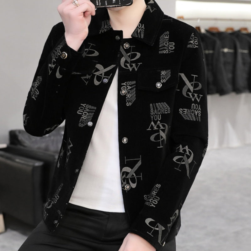 Herren Druck Revers Button Down Jacke