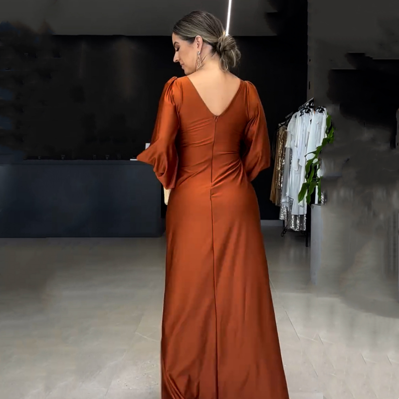 Glänzendes, fließendes, einfarbiges, bodenlanges Kleid für Damen