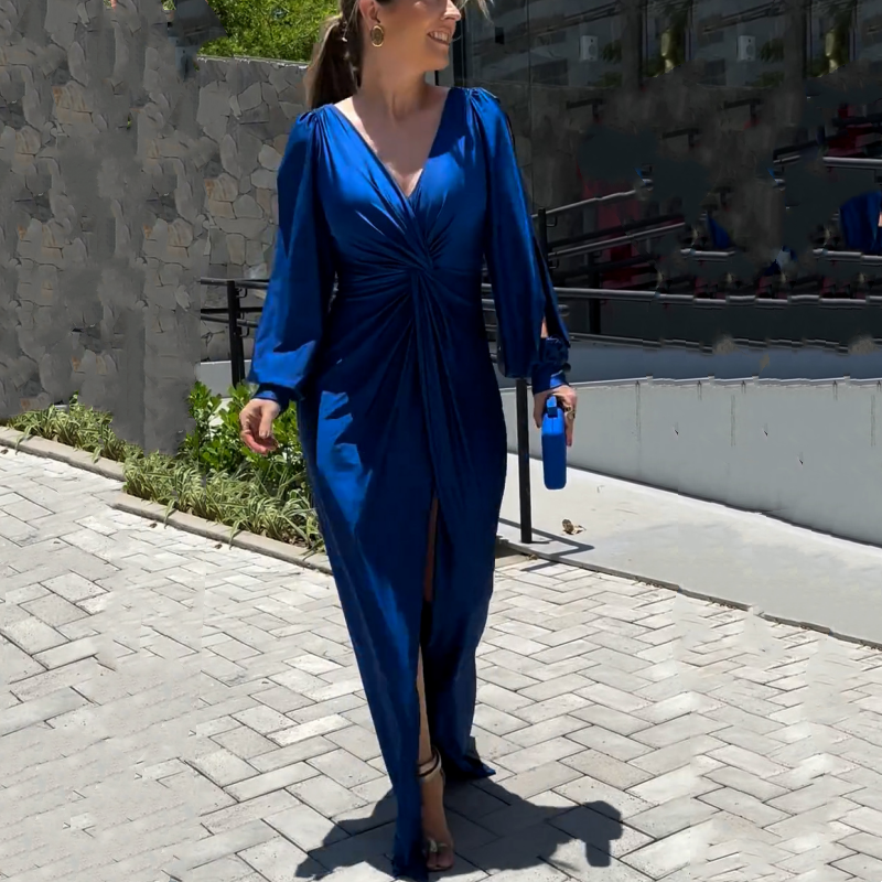 Glänzendes, fließendes, einfarbiges, bodenlanges Kleid für Damen