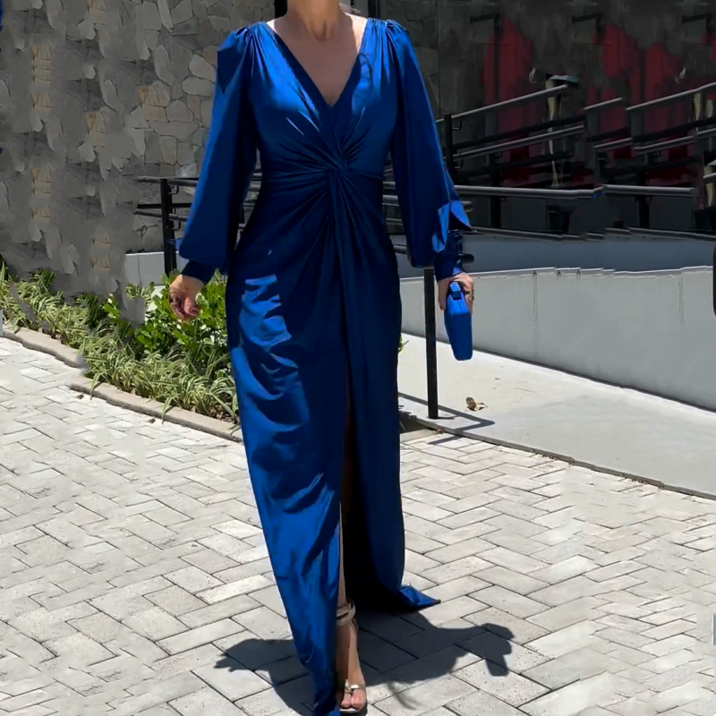 Glänzendes, fließendes, einfarbiges, bodenlanges Kleid für Damen