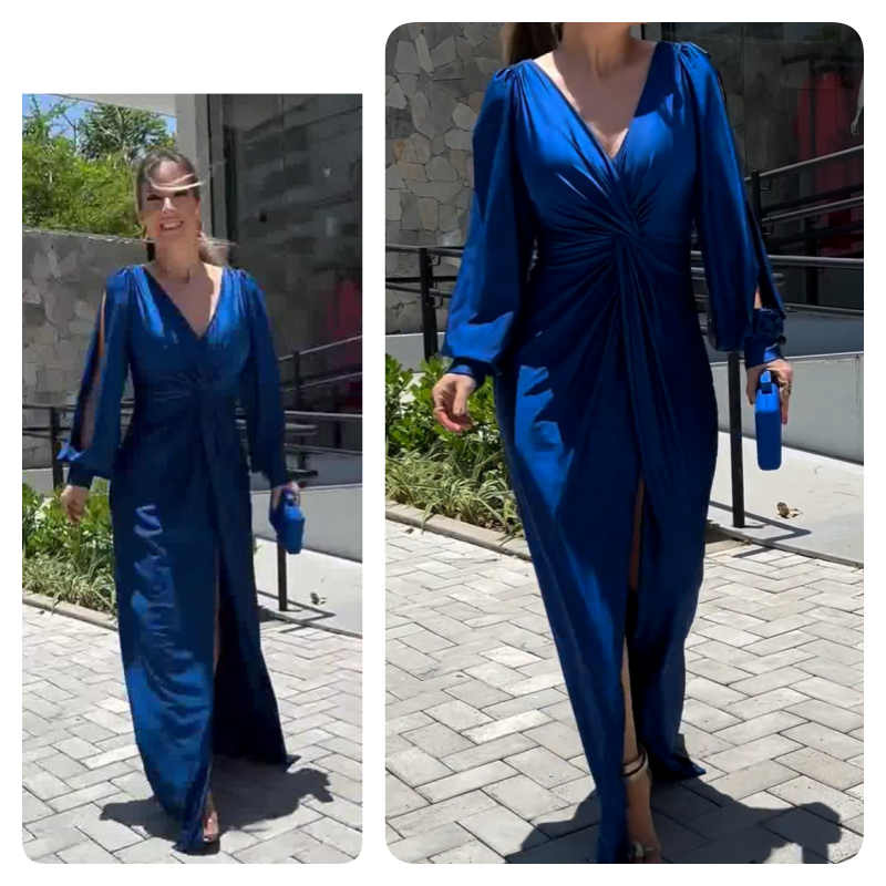 Glänzendes, fließendes, einfarbiges, bodenlanges Kleid für Damen
